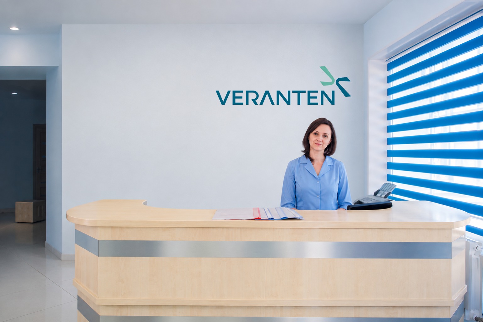 A Veranten receptionist at the front desk