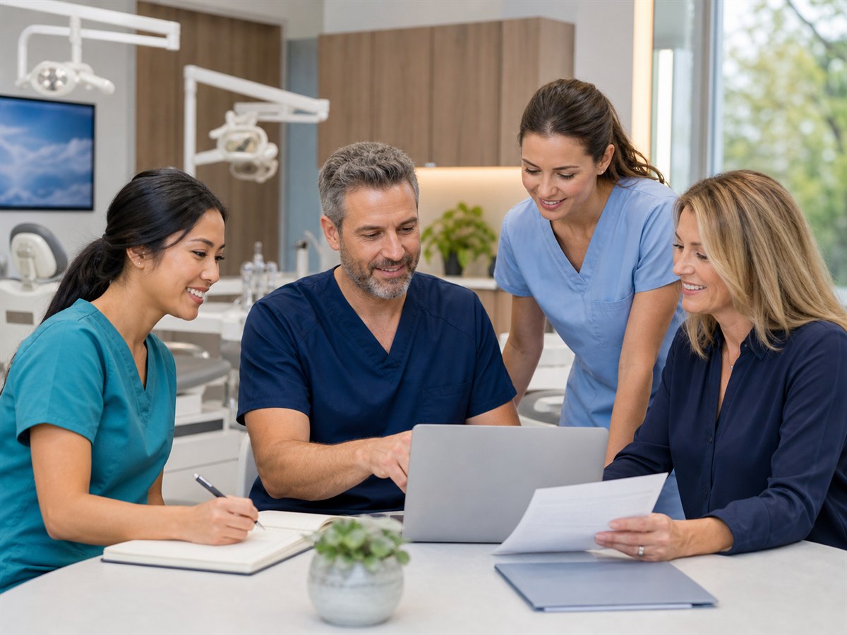 Dental practice team reviewing a treatment and billing workflow
