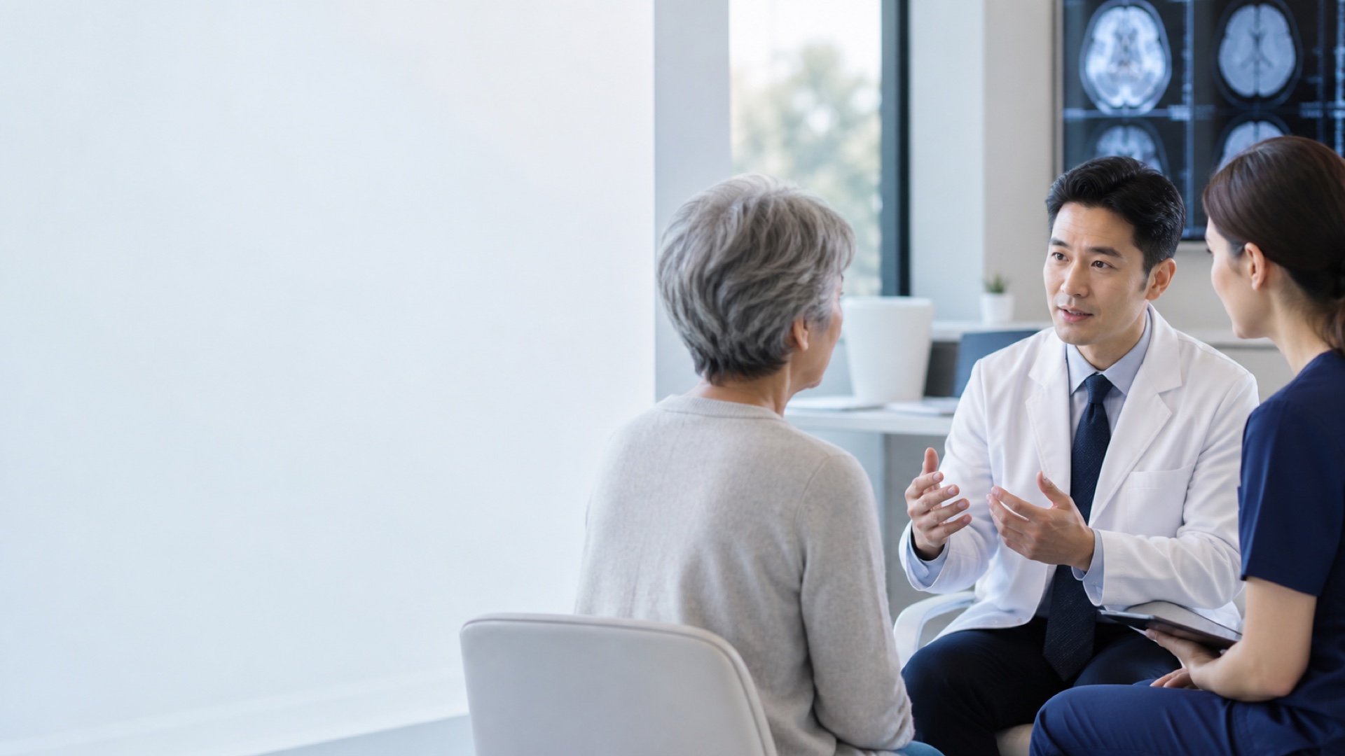 A neurology care team reviewing a patient study