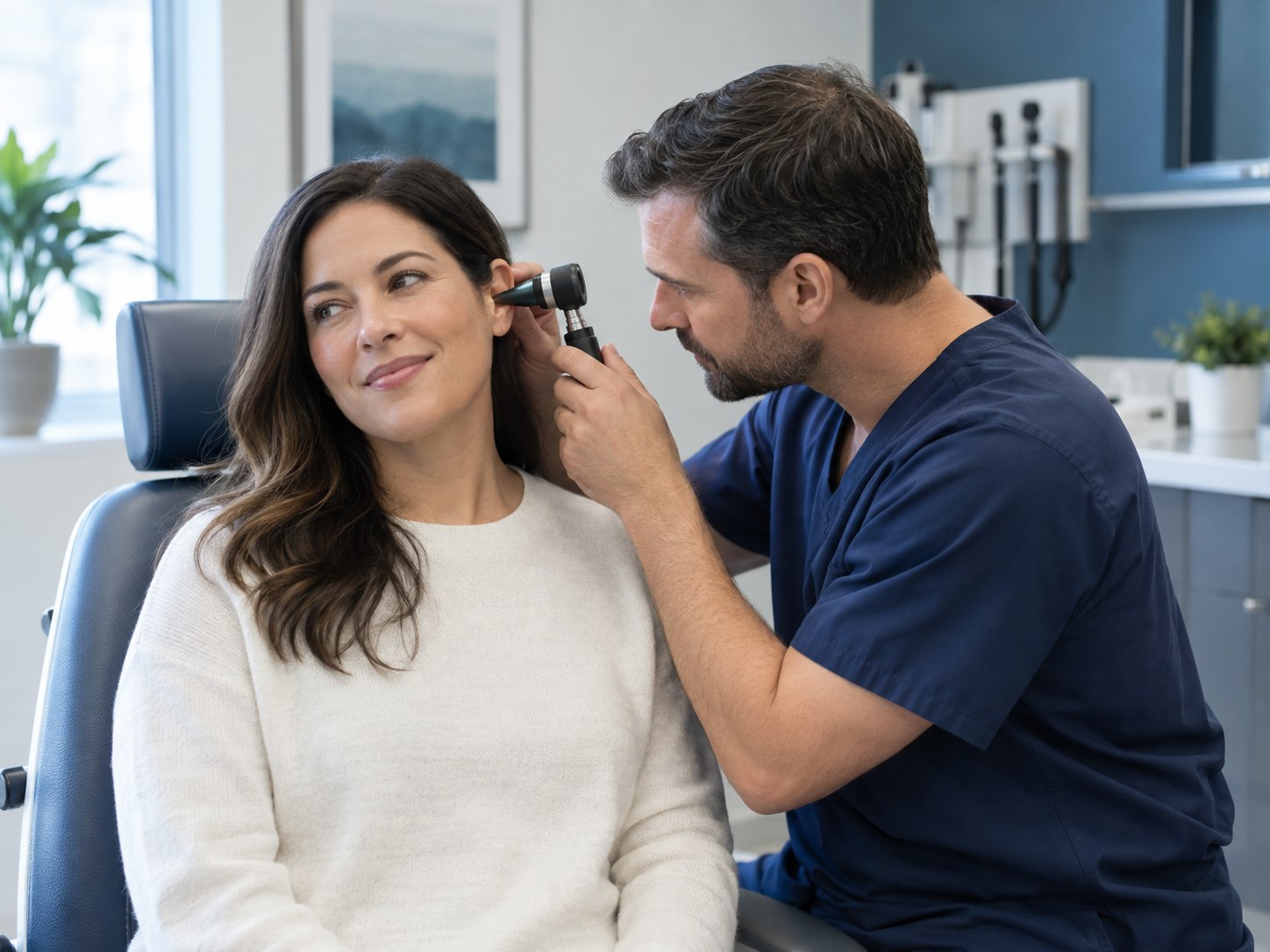 ENT physician performing a routine ear examination